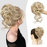 Sofeiyan Haarteil mit Gummiband Gelockt Dutt Haarteil Mit Haaren Hochsteckfrisuren Synthetisch Messy Bun Haar Tousled Updo Haarteile für Frauen Mädchen, Hell Aschbraun & Bleichblond