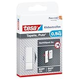 tesa Powerstrips Tapete&Putz - doppelseitige Klebestreifen für Tapete und Gips - Ersatz-Klebestreifen Klebenagel - Haltekraft 0,5 kg/Nagel - 1 x 9 Streifen