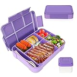 Sprifityy Brotdose Kinder mit Fächern,1330 ml auslaufsichere Lunchbox, geeignet für Schule,Picknick,Reise-Lunchbox,geeignet für Erwachsene, Mädchen & Jungen, mikrowellen-/spülmaschinenfest (Lila)