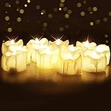Homemory Flammenlose LED-Teelichtkerzen mit Timer, Set von 12 batteriebetriebenen flackernden Teelichtern, Weihnachtsdekoration, 6 Stunden an und 18 Stunden aus in 24 Stunden Zyklus, Warmweiß