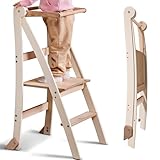 Holz Lernleiter Montessori platzsparend: Klappbare Lernleiter, Hocker für Kinder, Faltbare Kindertreppe, Lernleiter mit Kippschutz