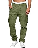 LVCBL Herren Cargo Hose Baumwolle Outdoor Hose Männer Hose Combat Tactical Hose mit vielen Taschen Hose Arbeitshose Armee Grün L