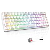 TECURS Gaming Tastatur - RGB Mechanische Tastatur Kabellos Bluetooth/2.4G/Mit Kabel, 65% QWERTZ Gamer Tastatur mit Rote Schalter für PC/Laptop/PS4/PS5, Weiß