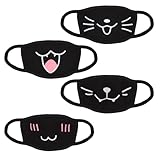 UOCAI 4 Pack Mundschutz Femboy Maske, Anime Mundschutz Baumwollmaske Lustige Kawaii Cartoon Baumwollmaske Wiederverwendbare Cosplay Manga Maske für Männer Frauen Kinder Schule Outdoor Party
