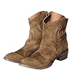 Onsoyours Damen Stiefeletten Mit Absatz Cowgirl Western Biker Boots Chelsea Kurze Damenschuhe Retro Stiefel Kurzschaft Bequem Schuhe 01 Braun 40 EU