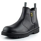 BLACK HAMMER Slip-On Sicherheitsstiefel Herren Chelsea Arbeitsschuhe Leder Stahlkappe Arbeit Knöchel Leichte Schuhe S3 SRC 1600 Schwarz (48 EU)