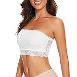 Trägerloser Bandeau-BH für Frauen, Spitze, florales Bralettes, nahtlos, dehnbar, Brustwickel, nicht gepolsterter Schlauch-Top-BH für den täglichen Gebrauch, Weiss/opulenter Garten, Medium