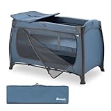 hauck Play N Relax Center, Dark Blue - Kinderreisebett mit Neugeboreneneinhang, Wickelauflage, Transporttasche, XL Schlupf - Klein Zusammenklappbar - Baby Reisebett Kleinkind ab Geburt bis 15 kg