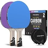 PRO-SPIN Tischtennisschläger – Limited Edition ITTF Color | Premium-Kohlefaser-Tischtennisschläger | Profi-Qualität | 7-lagige Klinge, Pro Gummi, 2 mm Schwamm (2 Stück, Blau/Violett)