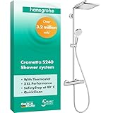 hansgrohe Crometta E - Duschsystem mit Thermostat, Regendusche (240 x 240 mm) mit Armatur, Handbrause (2 Strahlarten), Schlauch, Brausestange und eckiger Kopfbrause (1 Strahlart), Chrom, 27271000