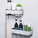 MeimeiDe Eck-Dusch-Caddy Klebstoff: Duschregal Badezimmer Dusche Organizer Shampoo Halter für Duschwand – Marmor Schwarz