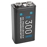 ABSINA 9V Akku Block wiederaufladbar 300 mit geringer Selbstentladung - 9V Blockbatterie Akku NiMH mit min. 270mAh & 8,4V - E Block 9V Batterie, Akku 9V Block wiederaufladbar, 9V Batterie Akku