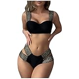 SCBFDI Bauchweg Bikini Zweiteiler Damen Elegant Bügel Bikini Bikini Figurschmeichelnd Badeanzug String Bikini Oberteil Mädchen Bügel Bikini Top Bustier Damen Große Brüste Damen Schwarz XL