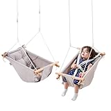 VEVOR Hängemattenschaukel aus Segeltuch, Babyschaukel mit 3 Modi für drinnen und draußen, mit 5-Punkt-Gurt und Baumgurten, Tragkraft 68 kg, integriertes Kissen, hölzerner Hängeschaukelsitz für Babys