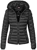 Navahoo Damen leichte Übergangsjacke Steppjacke mit Kapuze Lulana Schwarz Gr. S
