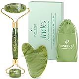 Plantifique Jade Gesichtsroller und Gua Sha Stein - Natürliches Jade Roller & Guasha Set für Gesichtsmassage - Face Roller