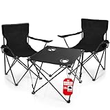 BigDean 2 Stück Campingstühle & Campingtisch faltbar schwarz - Campingtisch mit Stühlen - Faltstuhl Campingstuhl mit Tisch Klapptisch mit Stühlen
