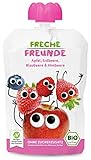 FRECHE FREUNDE Bio Quetschie Apfel, Erdbeere, Blaubeere & Himbeere, Fruchtmus für Babys ab dem 6. Monat, 100g