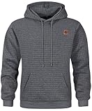 Furpazven Hoodie Herren Pullover Sweatshirt Jacquard Langarm Casual Kapuzenpullover Plaid Sweatjacke Kordelzug Kapuze mit Tasche Dunkelgrau XL