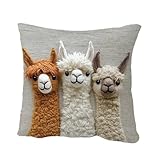 Ueiwffzo 2er Set Kissenbezüge, Niedliche Weiche Tiere Alpaka/Kuh 3D Muster Dekorative Wurfkissenbezüg, Kissenbezüge für Sofa Wohnzimmer Schlafzimmer 45x45 cm (Alpaka)