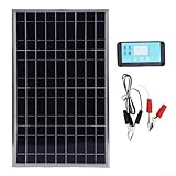 Eawfgtuw 100W Solarpanel Kit mit Laderegler, wetterfester Aluminiumrahmen, 12V/24V netzunabhängiges Netzteil für Wohnmobil, Camping und Außenbereich, Schwarz