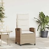 HaoChrymec Gartensessel mit Beistelltisch, Verstellbar, Beige Poly Rattan, Relaxsessel Garten, Gartensessel mit Liegefunktion, Terrassenstuhl Außen, UV-beständig, 65 x 58 x 94 cm