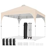 Yaheetech Faltpavillon 3x3m Pop Up Pavillon Gartenpavillon, Stabil Höhenverstellbar Wasserdicht Sonnenschutz, mit Entlüftung Rolltragetasche, für Outdoor Markt Garten Hof, Beige