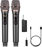 ALPOWL Kabelloses Mikrofon, Professionelles kabelloses Dual-Mikrofon, kabelloses Mikrofonsystem für Karaoke, Wiederaufladbarer Empfänger für Sprachverstärker für Hochzeit. (WXM-B, Black)