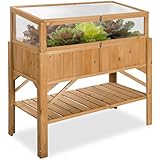 tectake® Frühbeet Aufsatz aus Holz, witterungsbeständig, Schutz vor Wind und Wetter, Frühbeetaufsatz mit funktionellen Hohlkammerplatten, 115 x 53 x 34 cm, kombinierbar Hochbeet 403232