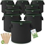 TTL Garden 10x 12L Pflanzsack aus Vlies Stoff - Stofftopf 10er Set 12 Liter Pflanztaschen 300 g/m² Filz & Vliesstoff - Pflanzgefäß Pflanzbeutel Wachstumstasche für Balkon Terrasse Gewächshaus Garten