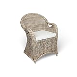 BURI Rattansessel mit Sitzkissen 84x63x66cm Sessel grau Stuhl Rattan Korbsessel Esszimmerstuhl Möbel Wohnzimmer Wintergarten Loungesessel geflochten mit Kissen