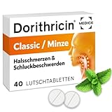 Dorithricin Halstabletten Classic 40 Stk, Minzgeschmack, hilft gegen Halsschmerzen und Schluckbeschwerden, Lutschtabletten, ab 2 Jahren, zuckerfrei, bekämpft Bakterien und Viren, sehr gut verträglich…