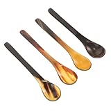NIYANGLE 4 Stück Teiliges Natürlicher Oxhorn honiglöffel mit Langem Stil Verschleißfest und Ergonomisch zum Rühren von Kaffee Tee und Dessert in Küche und Büro