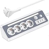 Steckdosenleiste mit 2 USB C, 4 Fach Flachstecker Mehrfachsteckdose Ecksteckdose mit LED, Mehrfachstecker Überspannungsschutz 3 USB Steckerleiste mit Schalter Ecksteckdosenleiste für Küche Büro, 3680W