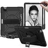 PREDCFVY Tablet-Hülle Tablet-PC-Hülle kompatibel mit iPad Air 5. Generation 10,9 Zoll 2022, robuste, stoßfeste Ganzkörper-Schutzhülle Handschlaufe und Ständer, Stifthalter(Black)