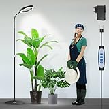 Garpsen Pflanzenlampe, Pflanzenlampe LED Vollspektrum mit Standfuß, 3 Farben Grow Light mit Timer 6/12/16H, 5 dimmbare Stufen, 58cm~170cm Höhenverstellbar für große Pflanzen oder Samen