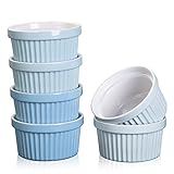 6x Soufflé Förmchen, Auflaufförmchen Porzellan 240 ml, Schüssel für Backofenfest, Creme Brulee Schälchen aus Keramik, Förmchen für Muffins, Cupcakes, Blau C