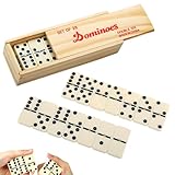 MORAINJAY Domino Spiel Set mit Holzbox,28 Blatt Premium Miamine Dominosteine,Klassisches Dominoständer Lustige Spiele,Domino Mexicain Train|Domino Puzzle Spiel|Brettspiele ab 6 Jahren für 2-4 Spieler