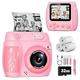 LETSHAHA Sofortbildkamera Kinder,1080P 20MP 2.4 Zoll Kinderkamera Sofortbildkamera mit 3 Roll Schwarz Weiß Druckpapier,32GB Karte,Geschenk Kinder von 7 8 9 10 11 12 Jahren