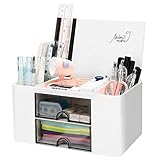 Miiepls Schreibtisch Organizer mit Schublade, Multifunktionaler Schreibtisch Organizer mit 5 Fächer Plastik Tisch Organizer und transparent Schublade für Stifte Büro Zuhause Schule