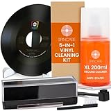 5-in-1 Vinyl Schallplatten LP Reinigungsset von SPINCARE | Mit Antistatischer Schallplattenbürste/Karbonfaser-Nadelbürste/Schallplatten Reinigung Lösung/Ständer zum Trocknen