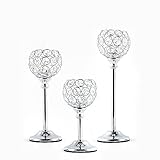 VINCIGANT 3er Set Kerzenständer Silber Kristall Kerzenhalter für Weihnachtsdeko Tisch, Teelichthalter Deko Wohnzimmer Modern Hochzeit Abendessen (17cm/22cm/27cm)