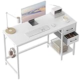 Cubiker Computertisch für das Home Office mit Schubladen, 100 cm Kleiner Schreibtisch zum Studieren und Schreiben, moderner einfacher PC-Tisch, Weiß