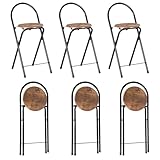 GOKHOMX Klapphocker Faltbar 6er Set, Tragbarer Faltbarer Hocker Barhocker Klappbarer mit Lehne Outdoor Gartenhocker Klappbar für Garten Balkon Küche Bistro, Sitzhöhe 55.5 cm (Braun und Schwarz)