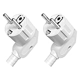 2 Stücke 250V Schuko Stecker, Winkelstecker IP20 für Innenbereich, Europa-Stromstecker/Kabelstecker aus Kunststoff (16A) für 8-10mm Kabel - Weiß