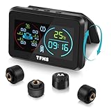 KAOLALI TPMS Reifendruckkontrollsystem, Zeit- und Temperaturanzeige TPMS, Solarladung und USB-Ladefunktion, mit 4 Externen Reifendrucksensor für RV LKW SUV