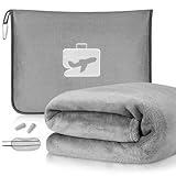 flintronic Reisedecke Kissen 2 in 1, 155 x 130 cm Weiche Flugzeugdecke, Flugzeugdecke mit Kopfkissenbezug und Ohrstöpsel, Ultraleichte Reisedecke für Urlaub, Büro, Zuhause, Geschäftsreisen (Grau)