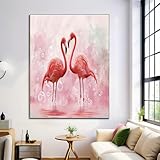Romantischer Flamingo Wandkunst, Blush Pink Neutrale Leinwand Wandbilder Rahmenlos, Wohnzimmer Wanddekoration, Tierillustration Bilder, Moderne Boho Wanddeko Schlafzimmer Büro 50X70Cm