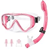 UPhitnis Schnorchelset Kinder - Taucherbrille Anti-Fog und Trocken Schnorchel - Anti-Leck Tauchmaske Dry Schnorchel - Schnorcheln Set für Jungen Mädchen - Rosa, Blau, Schwarz, Gelb