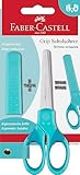 FABER-CASTELL 181554 - Schulschere Türkis, mit Klingenschutz und Softgriffzone, Schere für Kinder